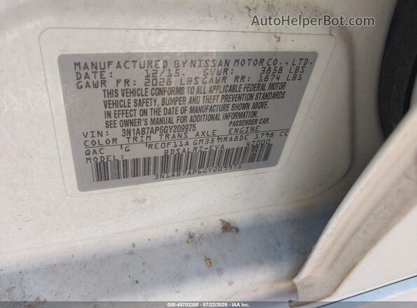 3N1AB7AP6GY209975 2016 NISSAN SENTRA White Շարժիչի բաժամունքի տեսք