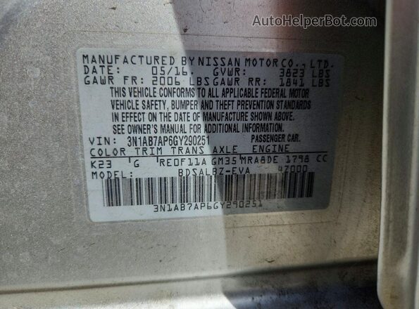 3N1AB7AP6GY290251 2016 NISSAN SENTRA Silver Вид підкапотного простору