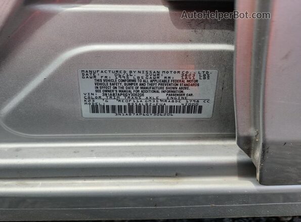 3N1AB7AP6GY306206 2016 NISSAN SENTRA Silver VIN კოდის სტიკერის ხედი