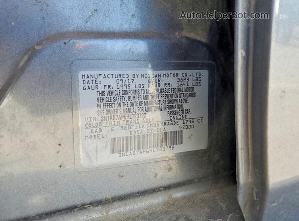 3N1AB7AP6HL723792 2017 NISSAN SENTRA Gray ძრავის განყოფილების ხედი