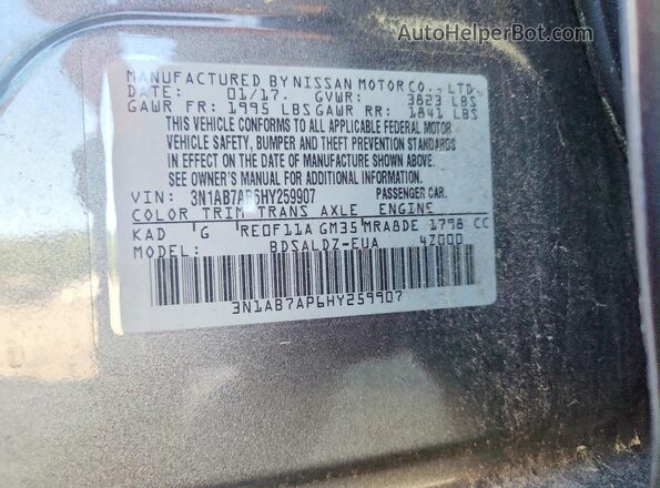 3N1AB7AP6HY259907 2017 NISSAN SENTRA Gray VIN sticker view