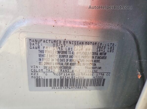 3N1AB7AP6HY288596 2017 NISSAN SENTRA Silver Շարժիչի բաժամունքի տեսք