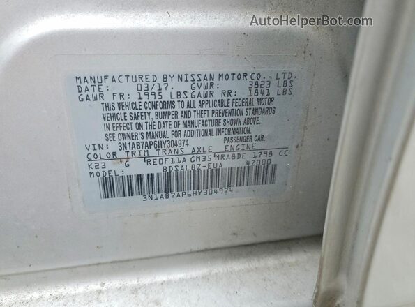 3N1AB7AP6HY304974 2017 NISSAN SENTRA Silver Շարժիչի բաժամունքի տեսք