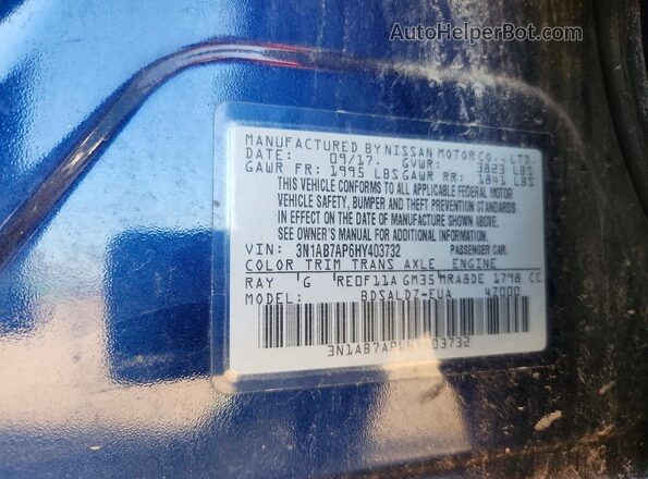 3N1AB7AP6HY403732 2017 NISSAN SENTRA Blue ძრავის განყოფილების ხედი