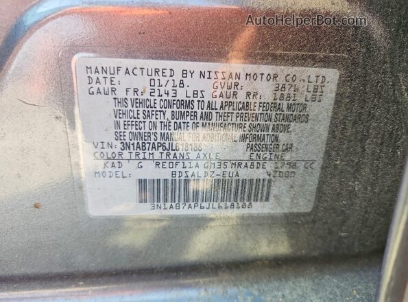 3N1AB7AP6JL618188 2018 NISSAN SENTRA Gray Вид підкапотного простору
