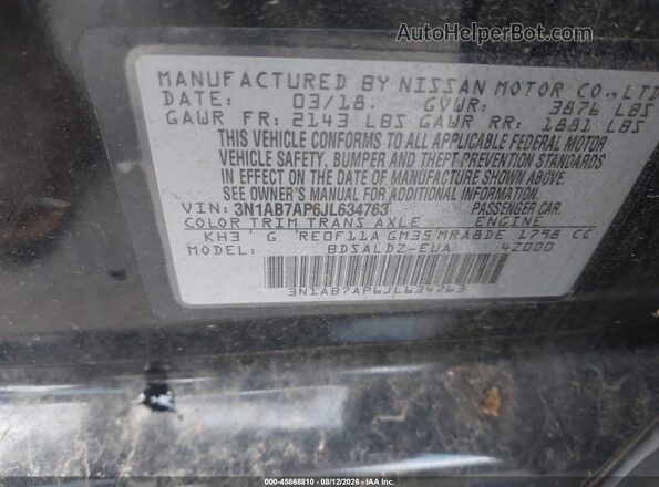 3N1AB7AP6JL634763 2018 NISSAN SENTRA Black Вид підкапотного простору