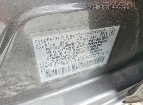 3N1AB7AP6JY209806 2018 NISSAN SENTRA Gray Вид підкапотного простору