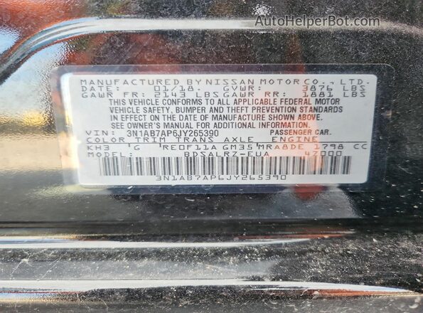 3N1AB7AP6JY265390 2018 NISSAN SENTRA Black Vista de la etiqueta del VIN