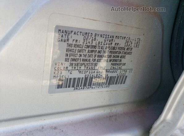 3N1AB7AP6JY276180 2018 NISSAN SENTRA Silver VIN sticker view