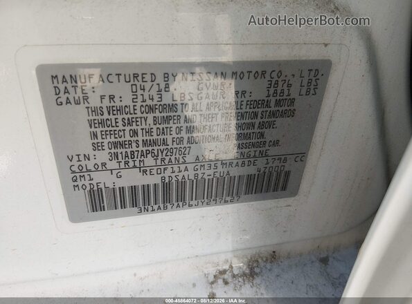 3N1AB7AP6JY297627 2018 NISSAN SENTRA White Vista del compartimento del motor