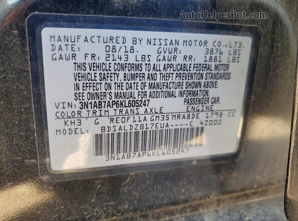 3N1AB7AP6KL605247 2019 NISSAN SENTRA Black Widok komory silnika