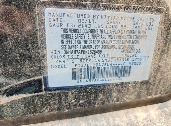 3N1AB7AP6KL626406 2019 NISSAN SENTRA Black Вид підкапотного простору