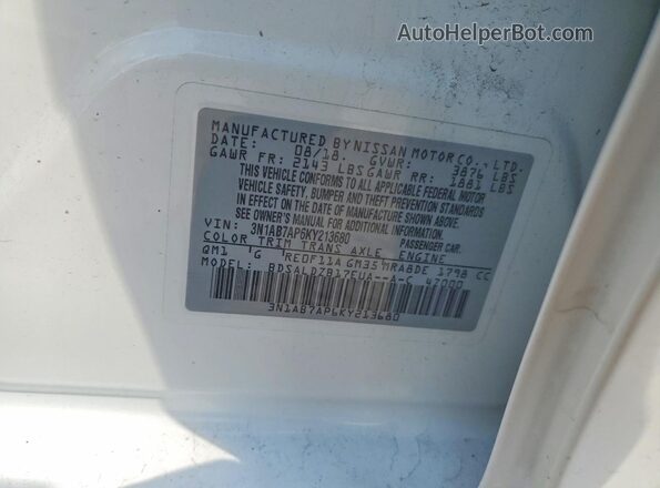 3N1AB7AP6KY213680 2019 NISSAN SENTRA White Շարժիչի բաժամունքի տեսք
