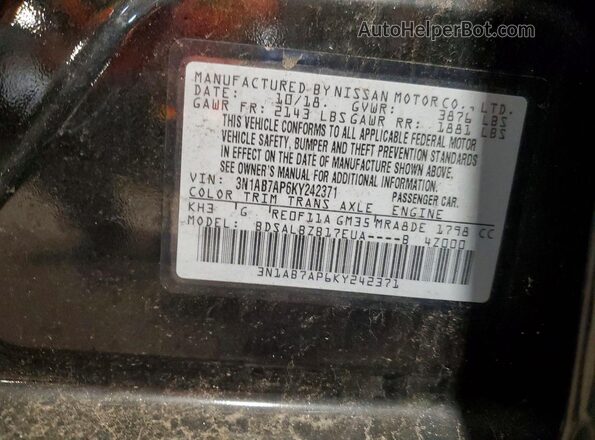 3N1AB7AP6KY242371 2019 NISSAN SENTRA Black VIN sticker view