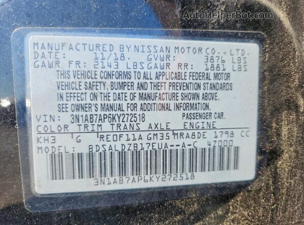 3N1AB7AP6KY272518 2019 NISSAN SENTRA Black Vista del compartimento del motor
