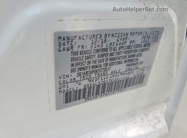 3N1AB7AP6KY279517 2019 NISSAN SENTRA Белый Вид наклейки с VIN-кодом