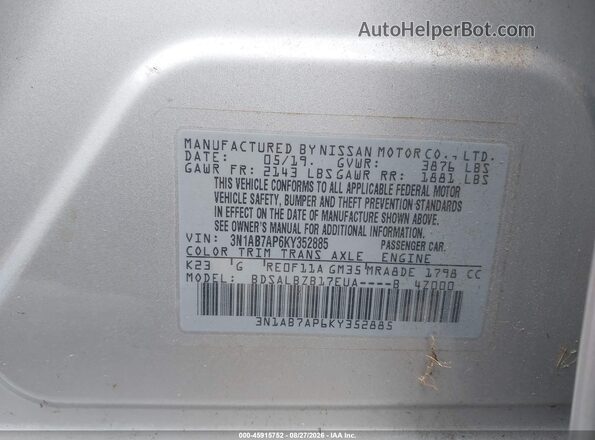 3N1AB7AP6KY352885 2019 NISSAN SENTRA Silver Engine compartment view