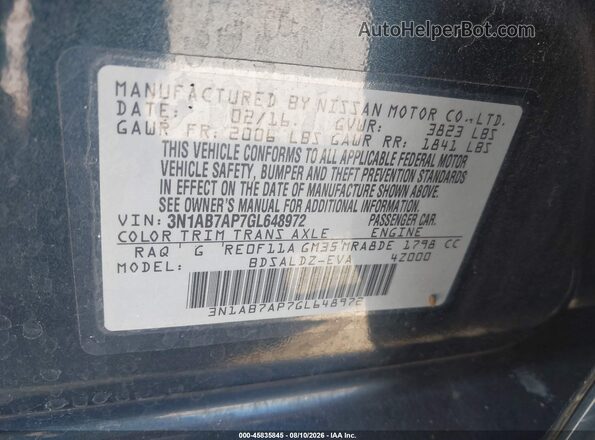 3N1AB7AP7GL648972 2016 NISSAN SENTRA  Вид подкапотного пространства