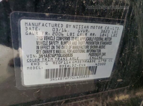 3N1AB7AP7GL650835 2016 NISSAN SENTRA Black Engine compartment view