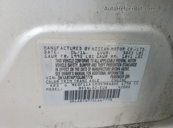 3N1AB7AP7GL667778 2016 NISSAN SENTRA Silver Vista del compartimento del motor