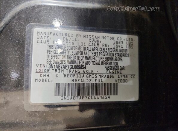 3N1AB7AP7GL669854 2016 NISSAN SENTRA Black Вид підкапотного простору