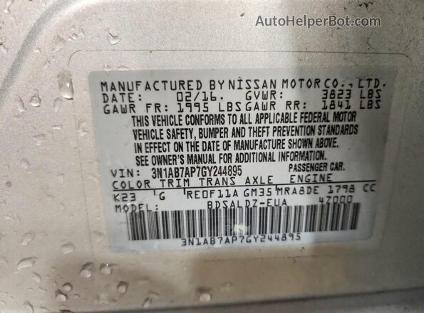 3N1AB7AP7GY244895 2016 NISSAN SENTRA Silver Engine compartment view
