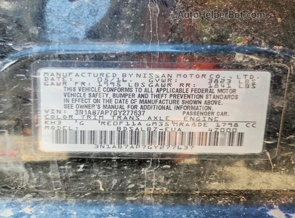 3N1AB7AP7GY277637 2016 NISSAN SENTRA Black Engine compartment view
