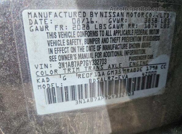 3N1AB7AP7GY332703 2016 NISSAN SENTRA Gray Engine compartment view
