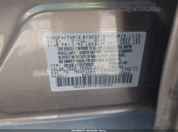 3N1AB7AP7GY338002 2016 NISSAN SENTRA Beige Engine compartment view