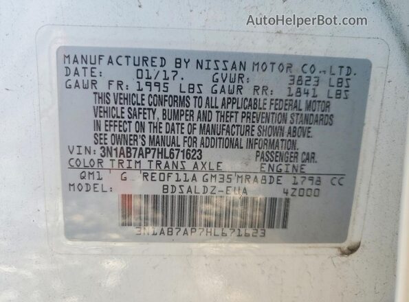 3N1AB7AP7HL671623 2017 NISSAN SENTRA White Вид наклейки з VIN-кодом
