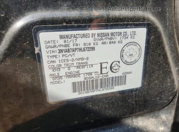 3N1AB7AP7HL672299 2017 NISSAN SENTRA Black Շարժիչի բաժամունքի տեսք