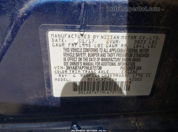 3N1AB7AP7HL672738 2017 NISSAN SENTRA Blue Вид підкапотного простору