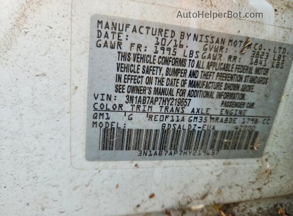 3N1AB7AP7HY219657 2017 NISSAN SENTRA White ძრავის განყოფილების ხედი