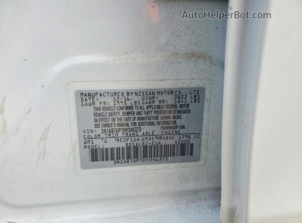 3N1AB7AP7HY246373 2017 NISSAN SENTRA Белый Вид подкапотного пространства