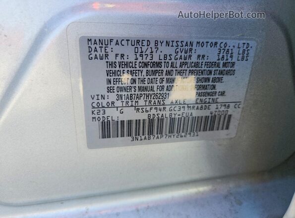 3N1AB7AP7HY262931 2017 NISSAN SENTRA Silver Вид підкапотного простору