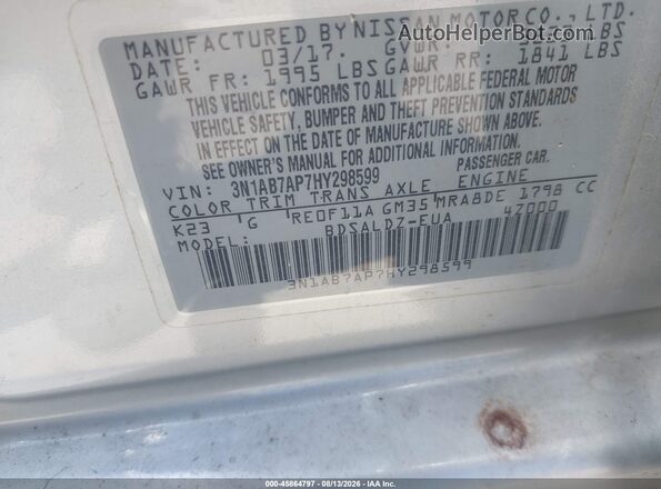 3N1AB7AP7HY298599 2017 NISSAN SENTRA Silver Вид підкапотного простору