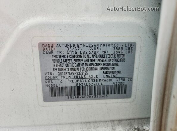 3N1AB7AP7HY333125 2017 NISSAN SENTRA White Engine compartment view
