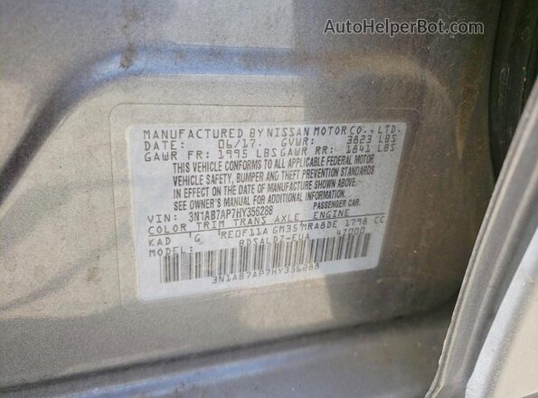 3N1AB7AP7HY356288 2017 NISSAN SENTRA Silver ძრავის განყოფილების ხედი
