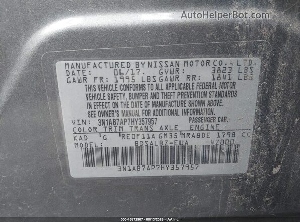3N1AB7AP7HY357957 2017 NISSAN SENTRA Gray Вид підкапотного простору