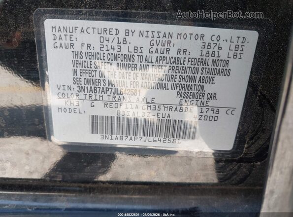 3N1AB7AP7JL642581 2018 NISSAN SENTRA Black ძრავის განყოფილების ხედი