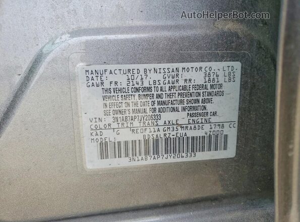 3N1AB7AP7JY206333 2018 NISSAN SENTRA Gray ძრავის განყოფილების ხედი