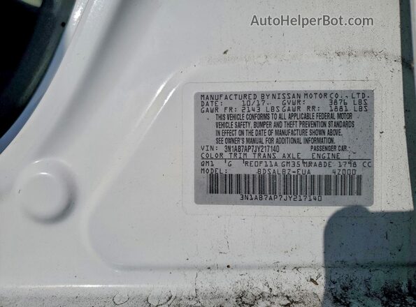 3N1AB7AP7JY217140 2018 NISSAN SENTRA White Вид підкапотного простору