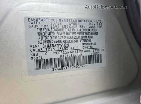 3N1AB7AP7JY217624 2018 NISSAN SENTRA Silver Engine compartment view
