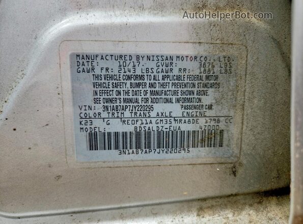3N1AB7AP7JY220295 2018 NISSAN SENTRA Серебряный Вид наклейки с VIN-кодом