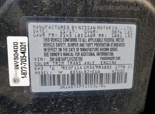 3N1AB7AP7JY236786 2018 NISSAN SENTRA Black Engine compartment view