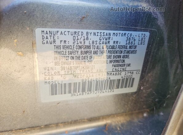 3N1AB7AP7JY264121 2018 NISSAN SENTRA Gray ძრავის განყოფილების ხედი