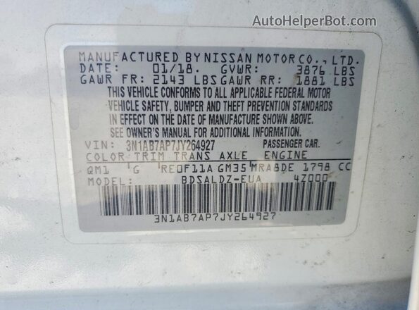 3N1AB7AP7JY264927 2018 NISSAN SENTRA White Vista de la etiqueta del VIN