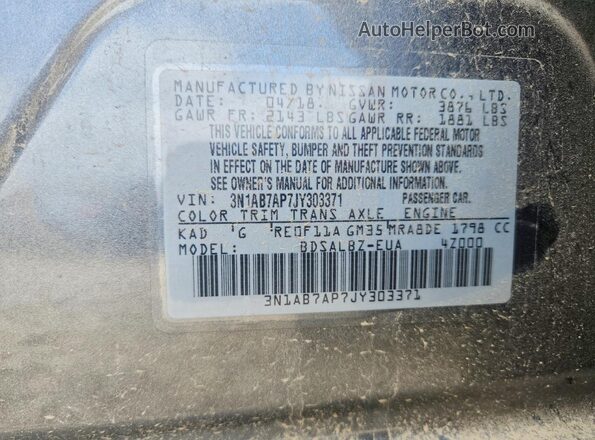 3N1AB7AP7JY303371 2018 NISSAN SENTRA Gray ძრავის განყოფილების ხედი