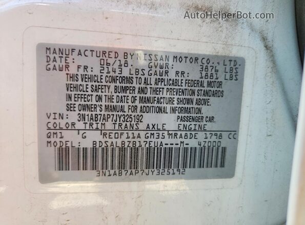 3N1AB7AP7JY325192 2018 NISSAN SENTRA White Engine compartment view