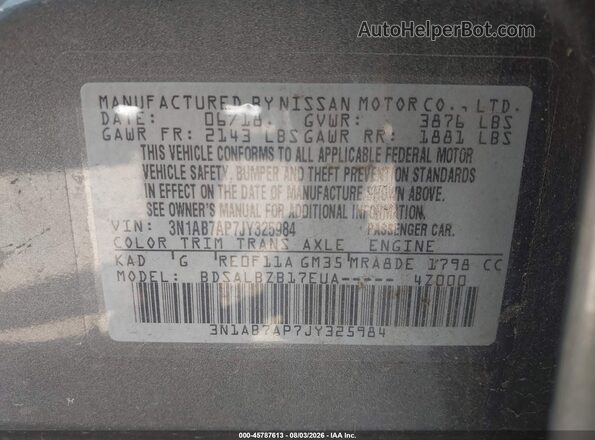 3N1AB7AP7JY325984 2018 NISSAN SENTRA Silver Widok komory silnika